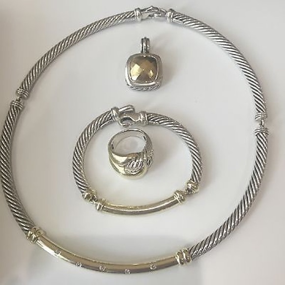 Pretty David Yurman Diamond Silver Gold Metro Set - Picture 4 of 8